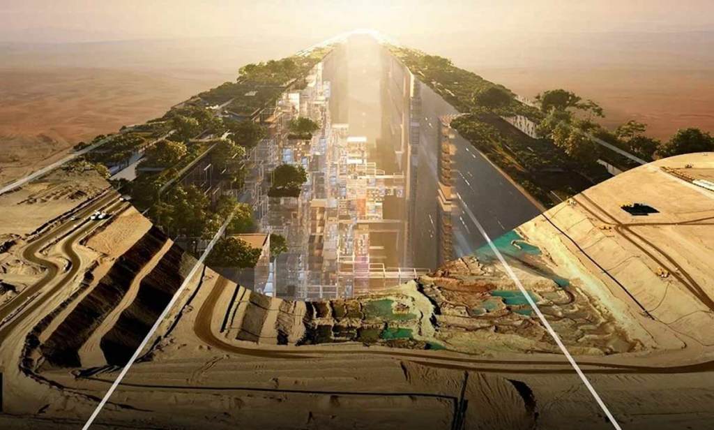 Aerial Images Show Progress of Futuristic Saudi City ‘The&nbsp;Line’